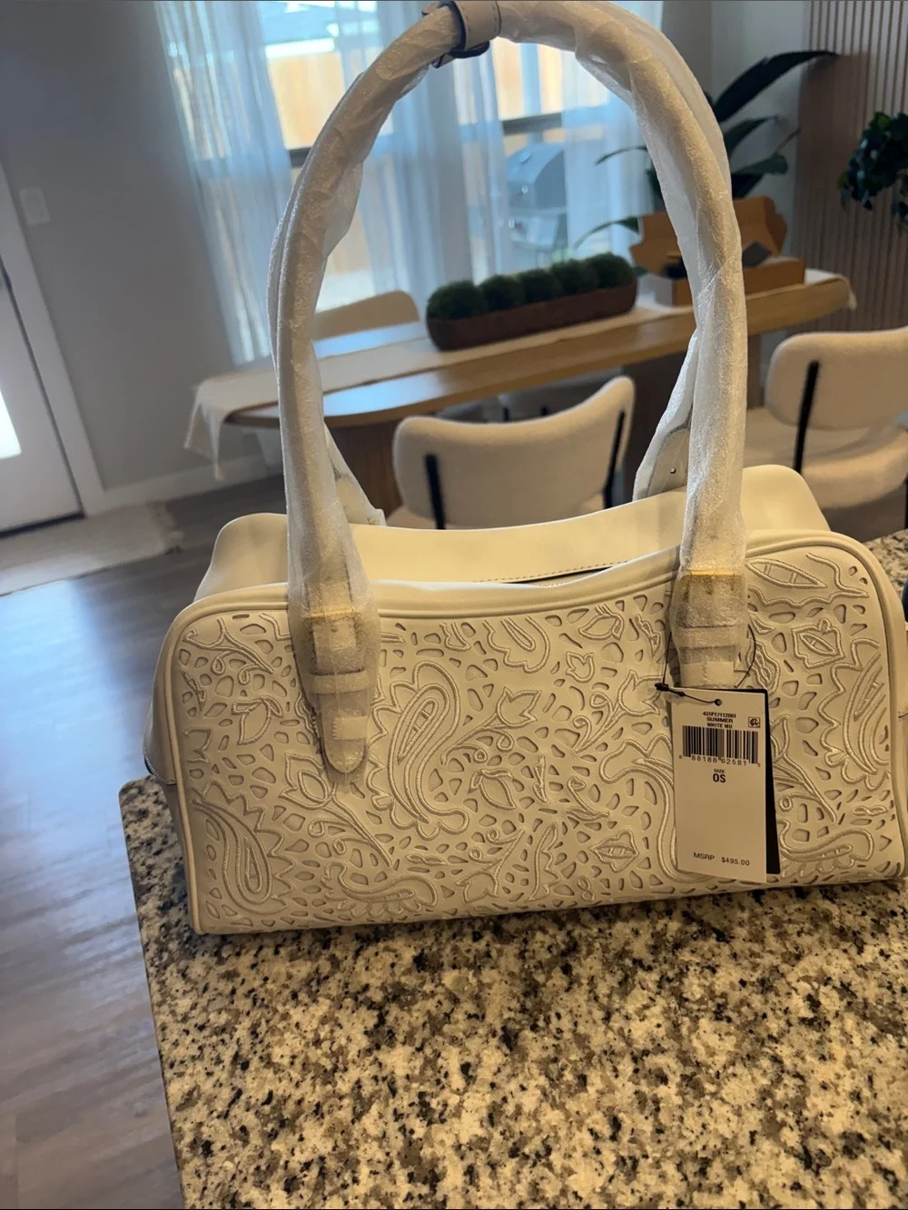 Polo by Ralph Lauren White Laser-Cut Satchel with Gold Charm